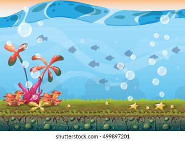 cartoon vector underwater background with separated layers for game art and animation game design asset in 2d graphic
