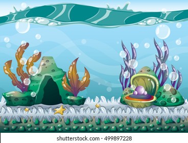 cartoon vector underwater background with separated layers for game art and animation game design asset in 2d graphic