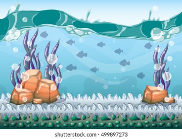 cartoon vector underwater background with separated layers for game art and animation game design asset in 2d graphic