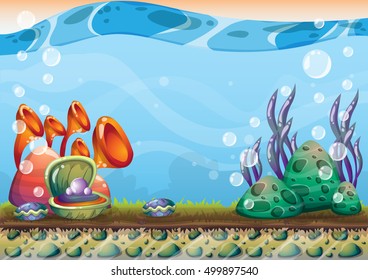 cartoon vector underwater background with separated layers for game art and animation game design asset in 2d graphic