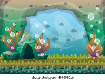 cartoon vector underwater background with separated layers for game art and animation game design asset in 2d graphic