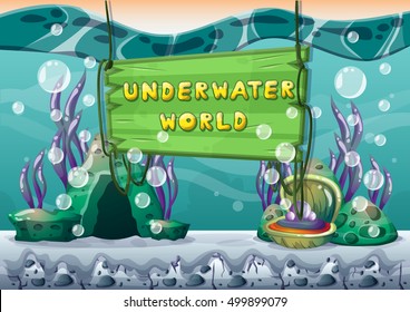 cartoon vector underwater background with separated layers for game art and animation game design asset in 2d graphic