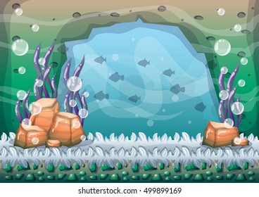 cartoon vector underwater background with separated layers for game art and animation game design asset in 2d graphic