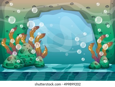 cartoon vector underwater background with separated layers for game art and animation game design asset in 2d graphic