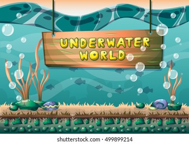 cartoon vector underwater background with separated layers for game art and animation game design asset in 2d graphic