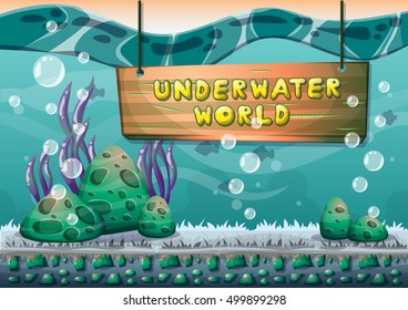 cartoon vector underwater background with separated layers for game art and animation game design asset in 2d graphic