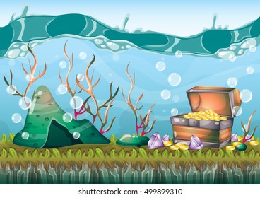 cartoon vector underwater background with separated layers for game art and animation game design asset in 2d graphic