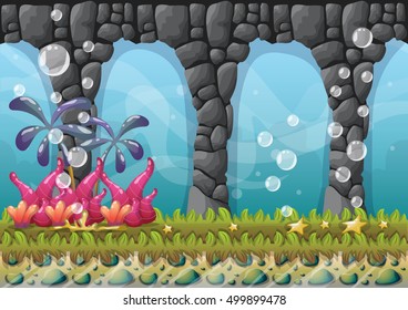 cartoon vector underwater background with separated layers for game art and animation game design asset in 2d graphic