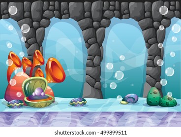 cartoon vector underwater background with separated layers for game art and animation game design asset in 2d graphic