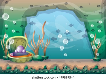 cartoon vector underwater background with separated layers for game art and animation game design asset in 2d graphic