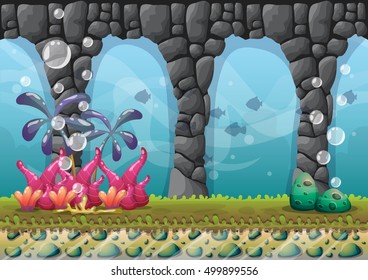 cartoon vector underwater background with separated layers for game art and animation game design asset in 2d graphic