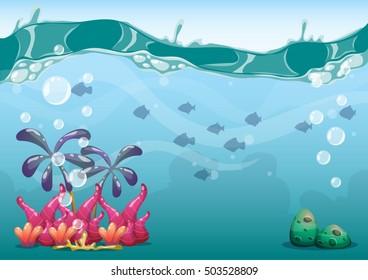 cartoon vector underwater background with separated layers for game art and animation game design asset in 2d graphic