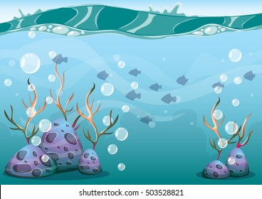 cartoon vector underwater background with separated layers for game art and animation game design asset in 2d graphic