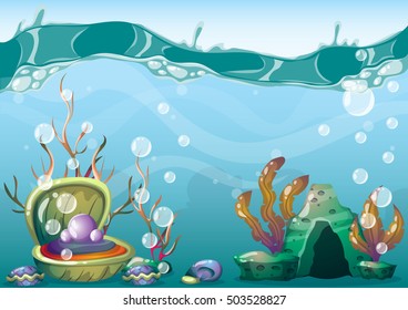 cartoon vector underwater background with separated layers for game art and animation game design asset in 2d graphic