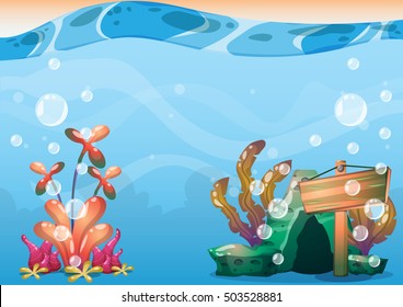 cartoon vector underwater background with separated layers for game art and animation game design asset in 2d graphic
