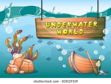 cartoon vector underwater background with separated layers for game art and animation game design asset in 2d graphic