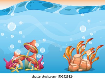 cartoon vector underwater background with separated layers for game art and animation game design asset in 2d graphic