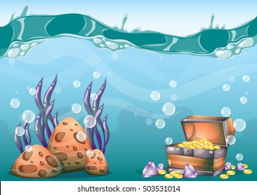 cartoon vector underwater background with separated layers for game art and animation game design asset in 2d graphic