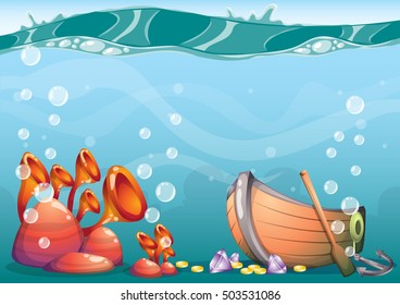 cartoon vector underwater background with separated layers for game art and animation game design asset in 2d graphic