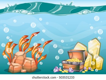 cartoon vector underwater background with separated layers for game art and animation game design asset in 2d graphic