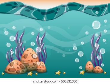 cartoon vector underwater background with separated layers for game art and animation game design asset in 2d graphic