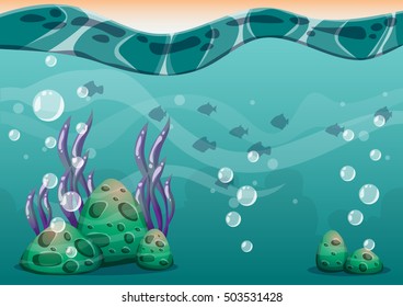 cartoon vector underwater background with separated layers for game art and animation game design asset in 2d graphic