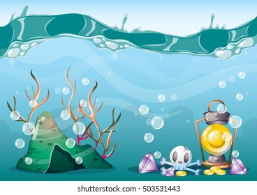 cartoon vector underwater background with separated layers for game art and animation game design asset in 2d graphic