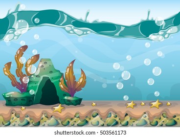 cartoon vector underwater background with separated layers for game art and animation game design asset in 2d graphic
