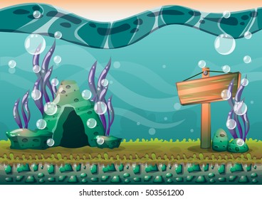 cartoon vector underwater background with separated layers for game art and animation game design asset in 2d graphic