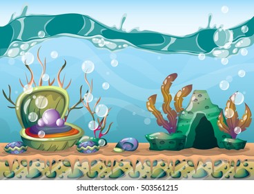 cartoon vector underwater background with separated layers for game art and animation game design asset in 2d graphic
