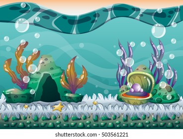 cartoon vector underwater background with separated layers for game art and animation game design asset in 2d graphic