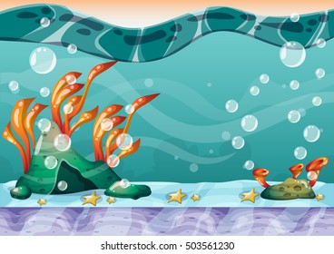 cartoon vector underwater background with separated layers for game art and animation game design asset in 2d graphic