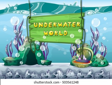 cartoon vector underwater background with separated layers for game art and animation game design asset in 2d graphic