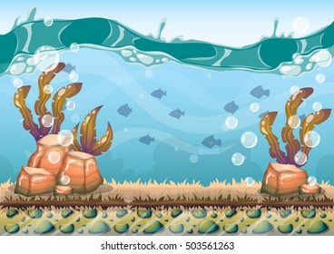 cartoon vector underwater background with separated layers for game art and animation game design asset in 2d graphic