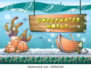 cartoon vector underwater background with separated layers for game art and animation game design asset in 2d graphic