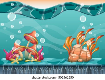 cartoon vector underwater background with separated layers for game art and animation game design asset in 2d graphic