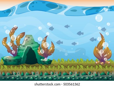 cartoon vector underwater background with separated layers for game art and animation game design asset in 2d graphic