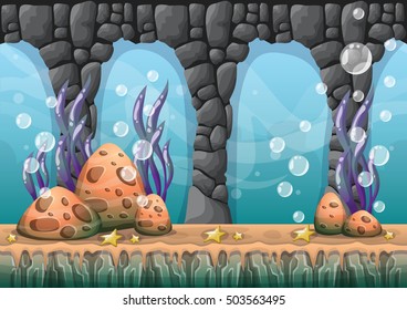 cartoon vector underwater background with separated layers for game art and animation game design asset in 2d graphic