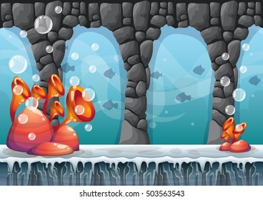 cartoon vector underwater background with separated layers for game art and animation game design asset in 2d graphic