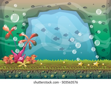 cartoon vector underwater background with separated layers for game art and animation game design asset in 2d graphic