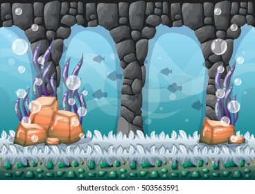 cartoon vector underwater background with separated layers for game art and animation game design asset in 2d graphic