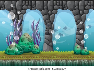cartoon vector underwater background with separated layers for game art and animation game design asset in 2d graphic