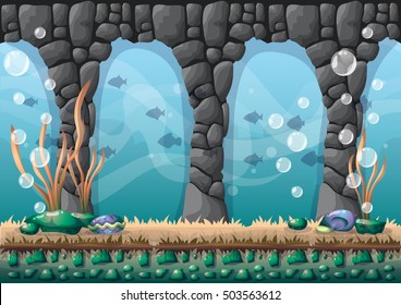 cartoon vector underwater background with separated layers for game art and animation game design asset in 2d graphic