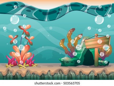 cartoon vector underwater background with separated layers for game art and animation game design asset in 2d graphic