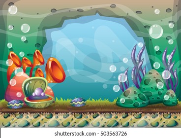 cartoon vector underwater background with separated layers for game art and animation game design asset in 2d graphic