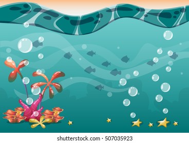 cartoon vector underwater background with separated layers for game art and animation game design asset in 2d graphic