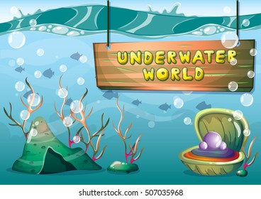 cartoon vector underwater background with separated layers for game art and animation game design asset in 2d graphic