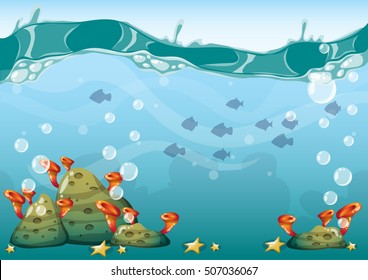 cartoon vector underwater background with separated layers for game art and animation game design asset in 2d graphic