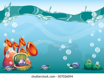 cartoon vector underwater background with separated layers for game art and animation game design asset in 2d graphic