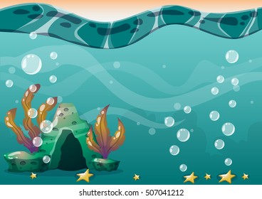 cartoon vector underwater background with separated layers for game art and animation game design asset in 2d graphic